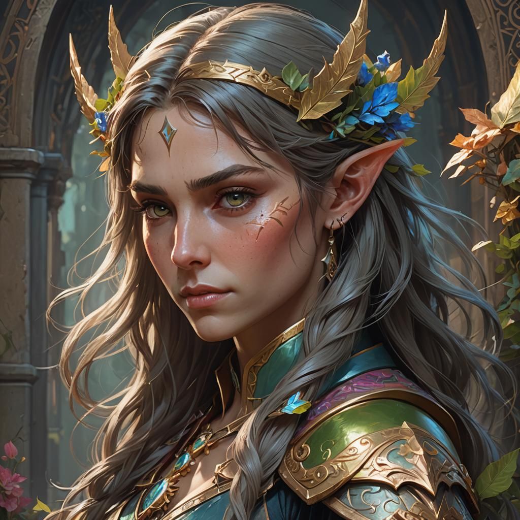 Half-Elf General Portrait in Hyperdetailed Digital Art Style