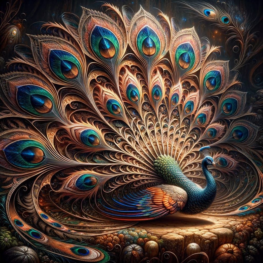 Surreal Peacock Fan in Ultra-Realistic Detail