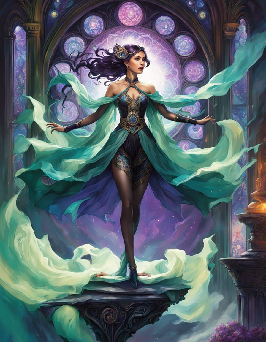 Ethereal Concept Art of Jade Phantom in Dreamy Void