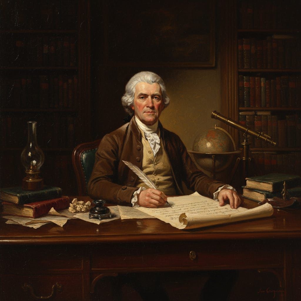 Thomas Jefferson Drafting Declaration of Independence in Stu...
