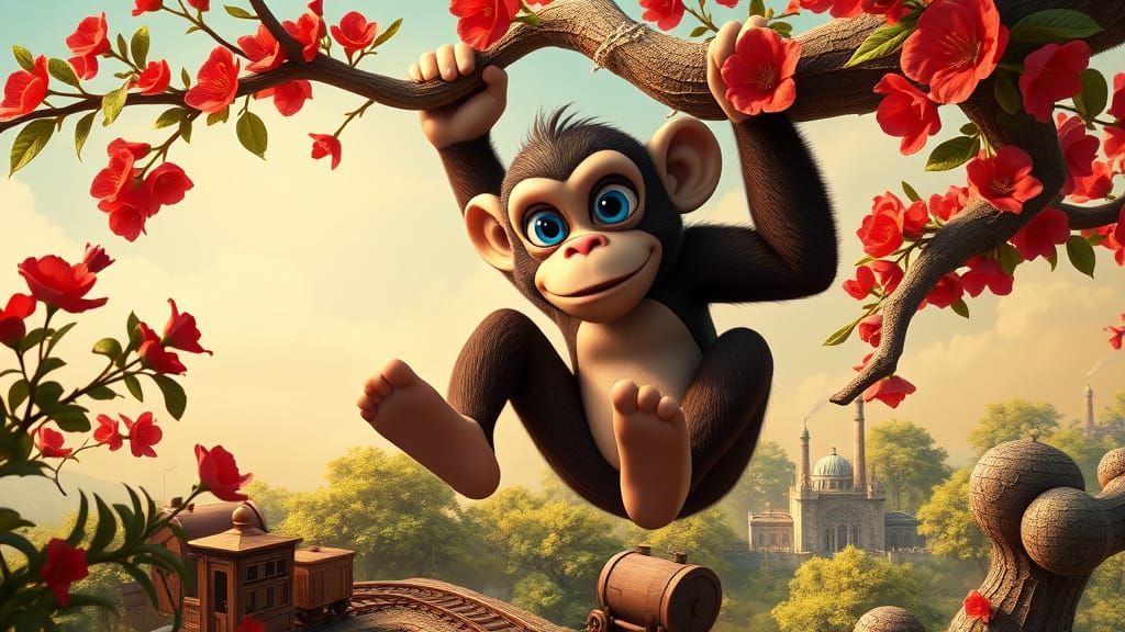 Whimsical Chocolate Monkey in Exotic Bloom