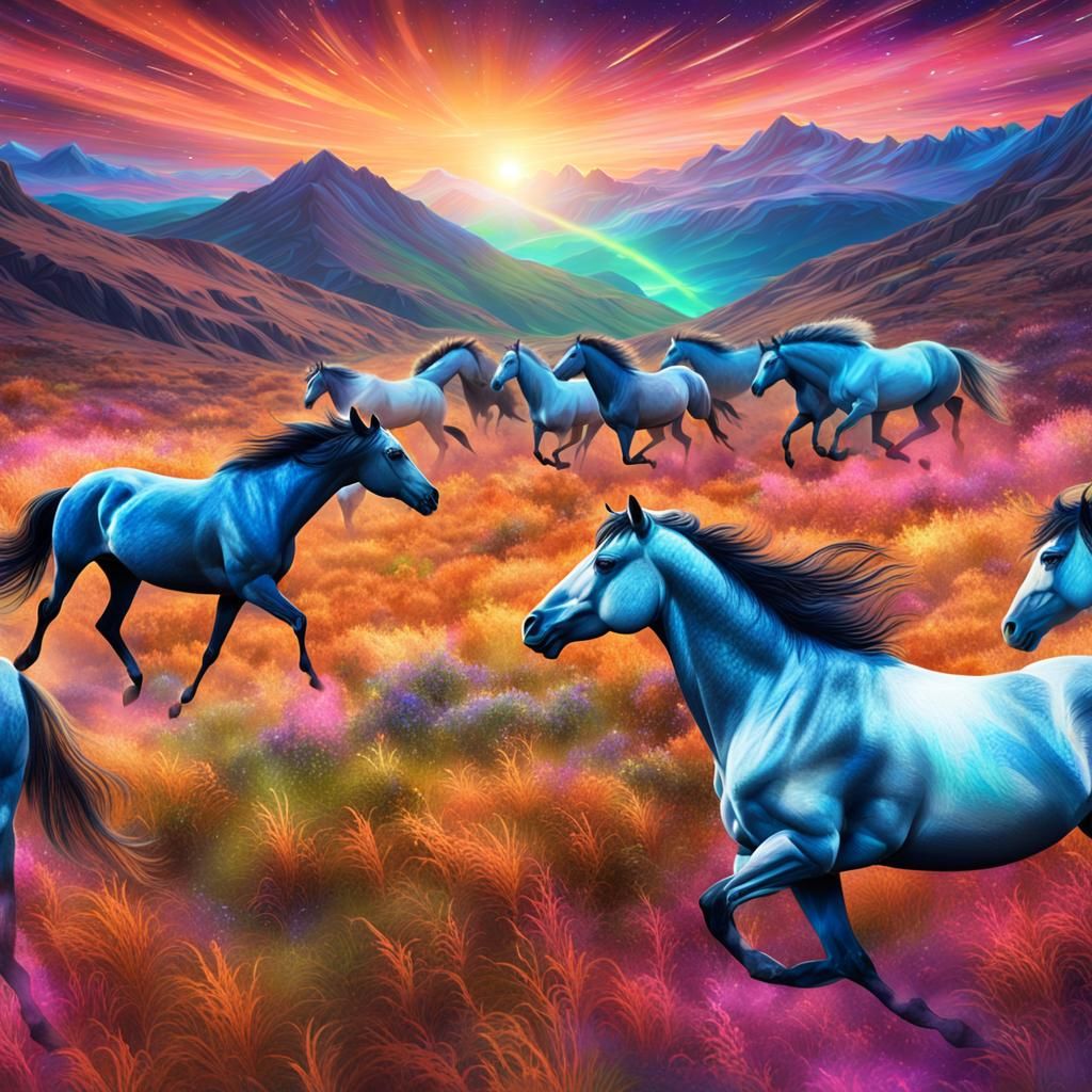 Wild Horses Run Free: Cosmic Illustration
