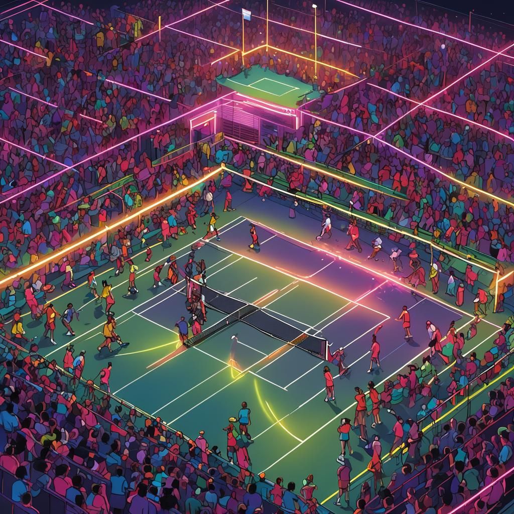 Neon Tennis Court Gouache Painting
