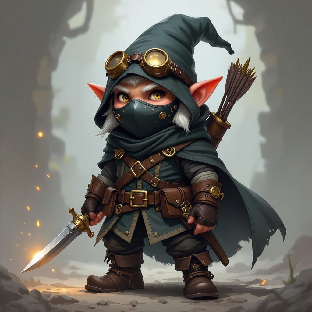 Gnome Rogue Concept Art with Mask and Crossbow