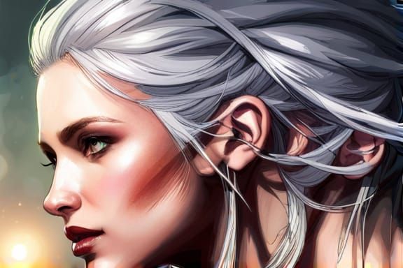 Stunning Elf Portrait with Silver Hair and Flowers