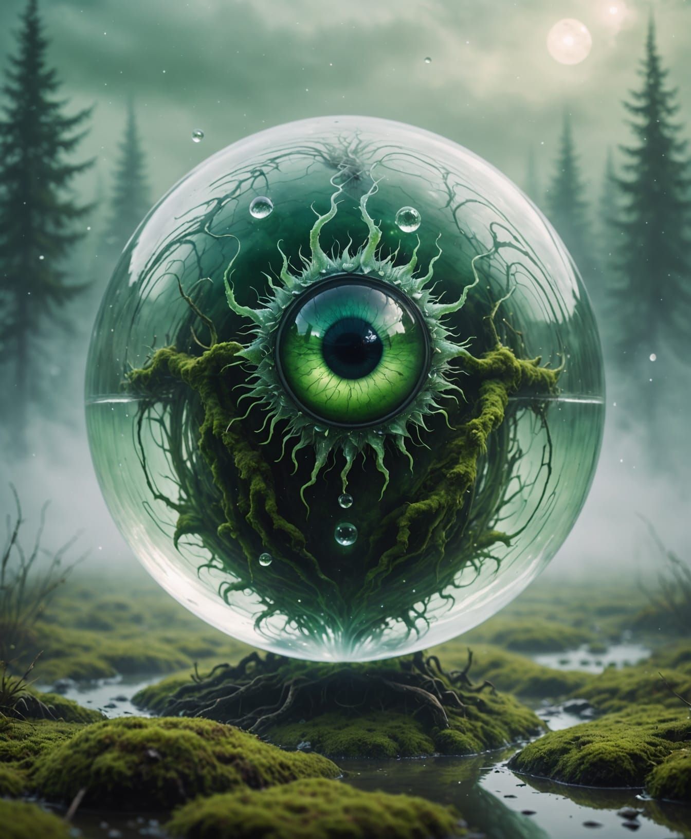 Ethereal Crystal Orb Encloses a Mystical, Wispy Green Entity