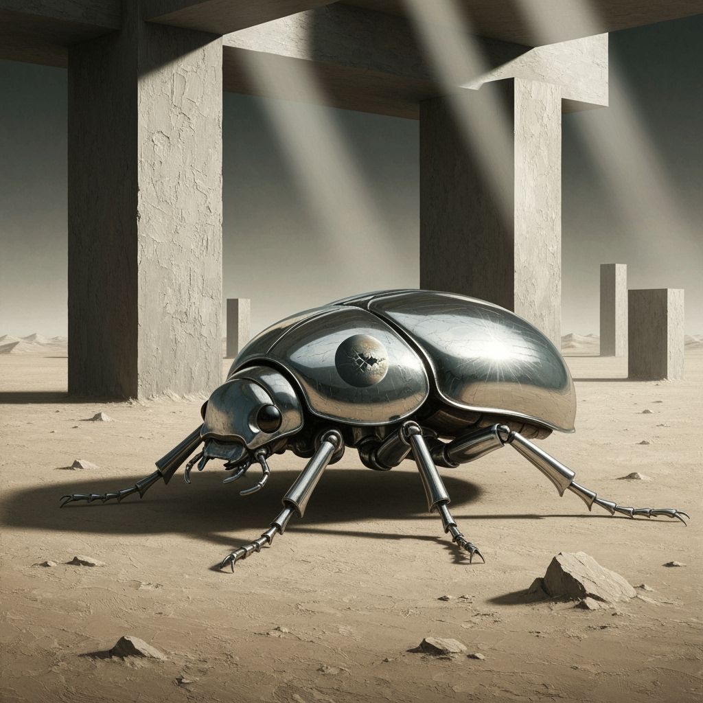 Armored Beetle in Desert Reflecting Shattered Planet, Impast...