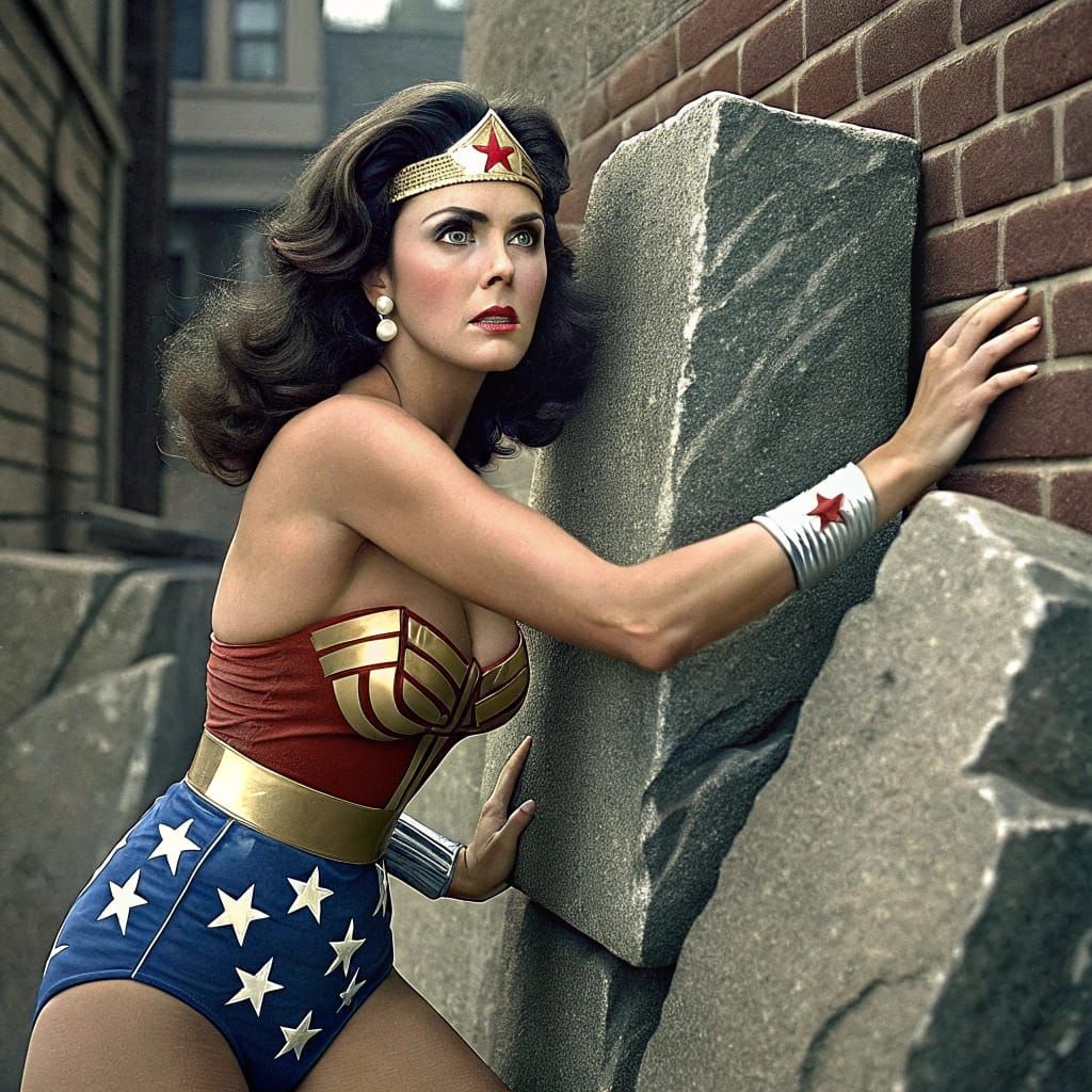 Wonder Woman in Cinematic Action as She Pushes Against Crush...