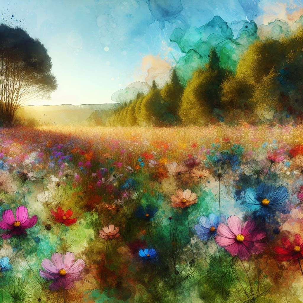 Wildflower Field in Fluid Art Style