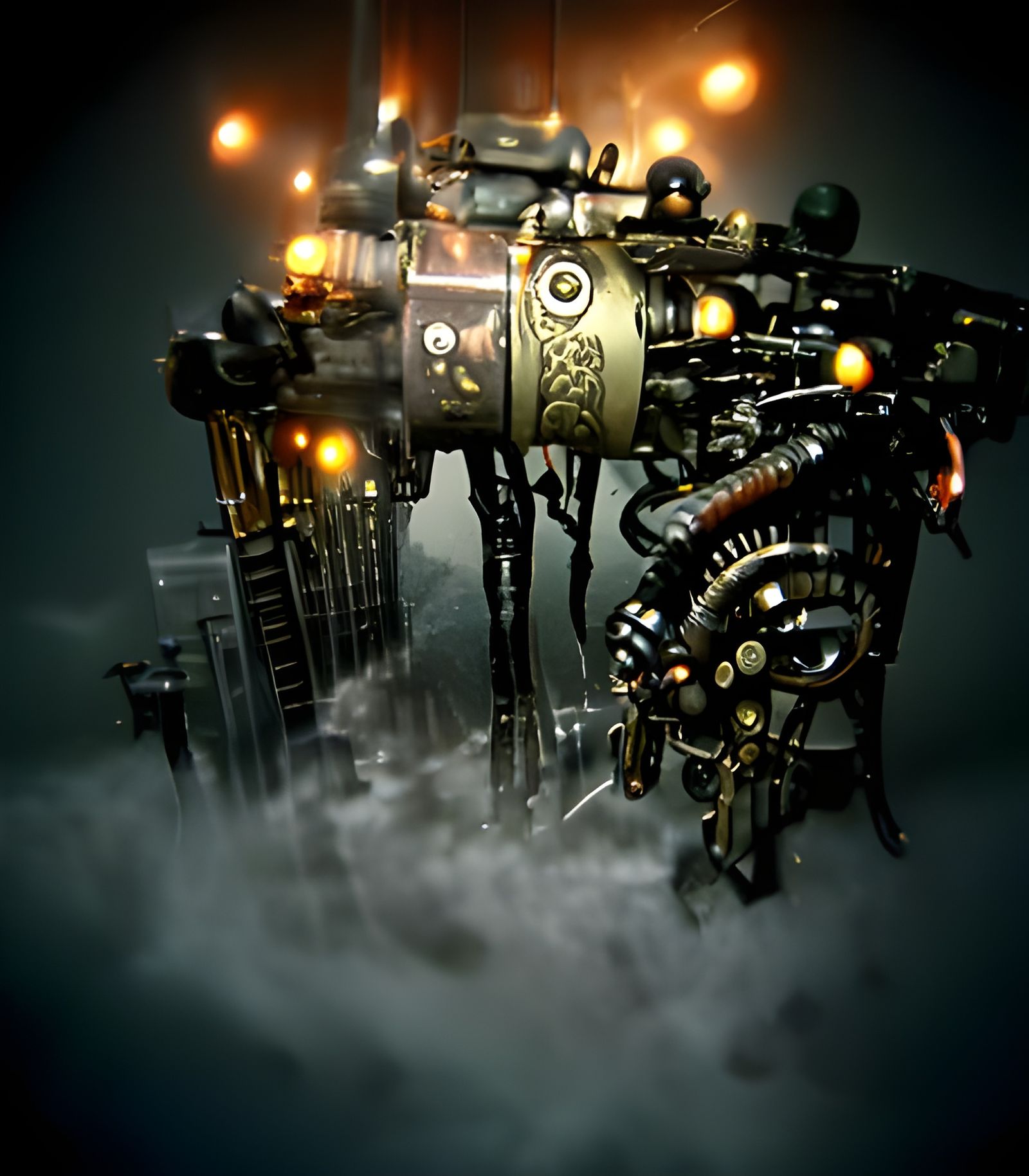 Dystopian Dieselpunk Machine in Apocalyptic City