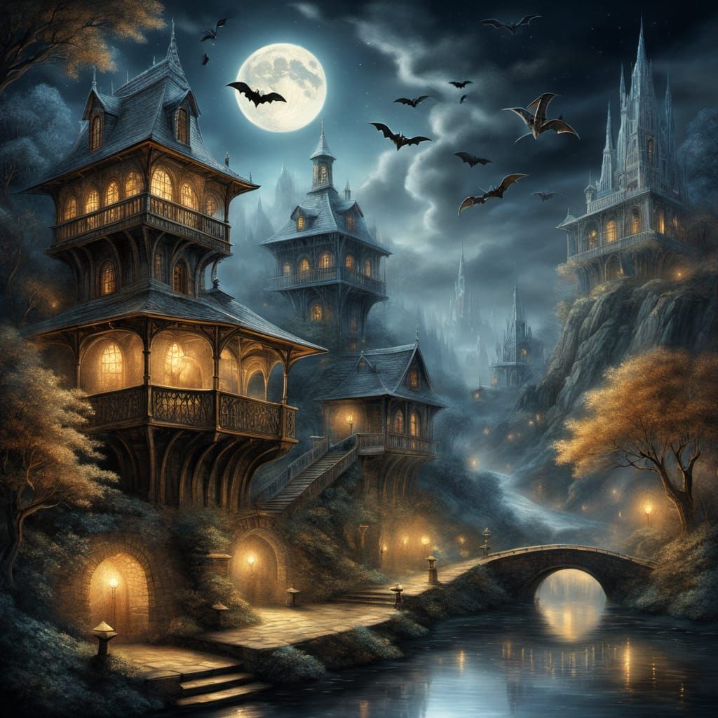 Enchanted Mill Under Moonlit Skies