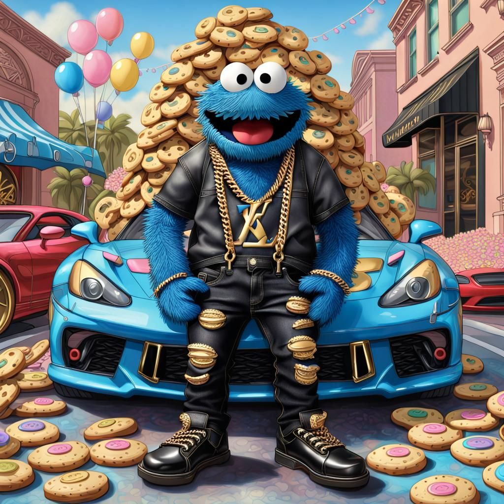 Cookie Monster in Candyland Art Style