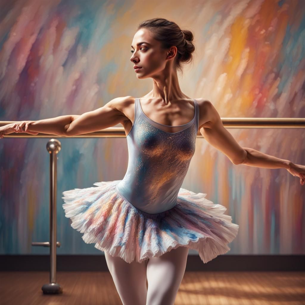 Ballet Dancer Barre Warm-up in Hyperrealistic Style