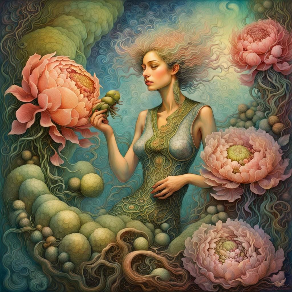 Surreal Woman in Postmodern Optical Dreamscape