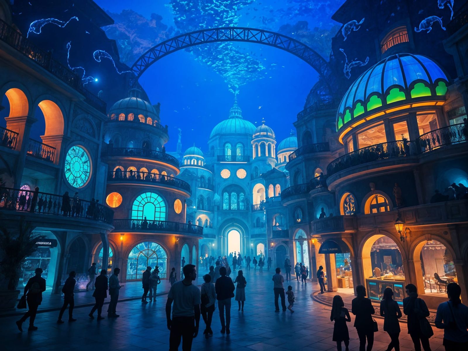 Radiant Underwater City with Bioluminescent Buildings