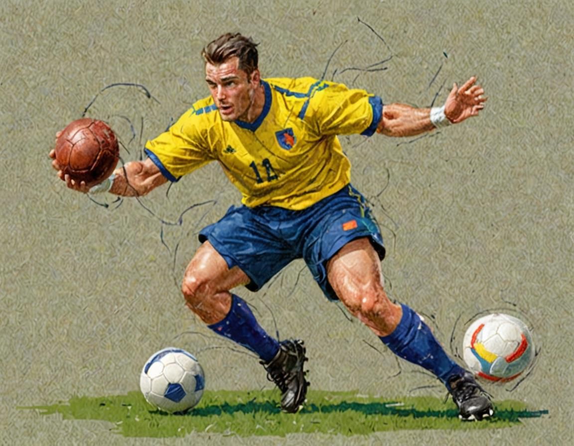 Football Player Kicks Ball in Primary Colors