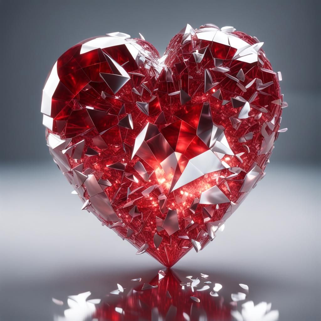 Shattered Crystal Heart with Sparkles in 8K