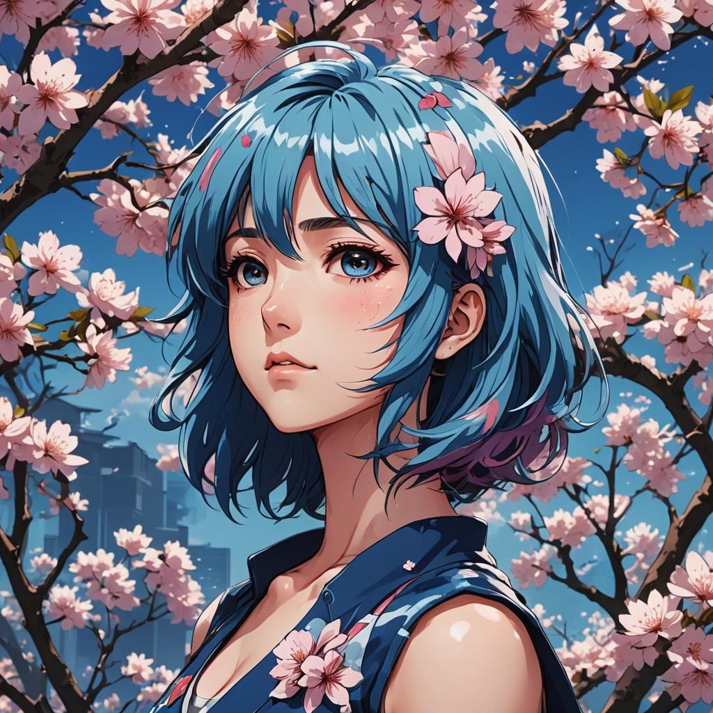 Blue-Haired Anime Girl in Cel-Shaded Style