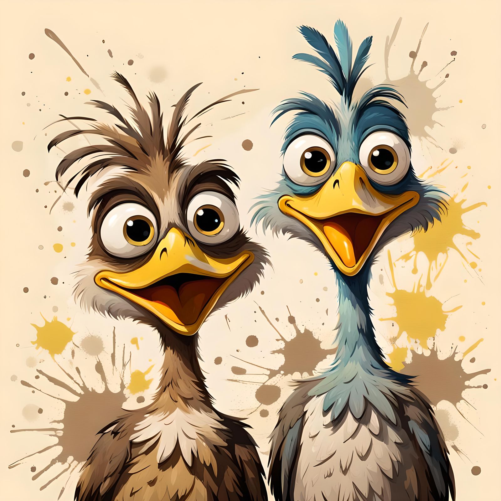 Comical Cartoon Birds with Expressive Eyes