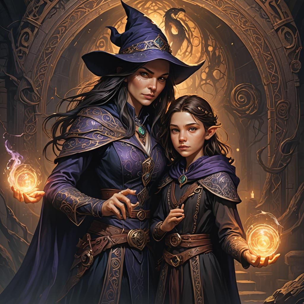 Sorceress and Apprentice in Fantasy Digital Art