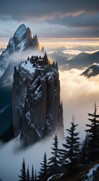 Majestic Pole in Mountain Valley at Golden Hour