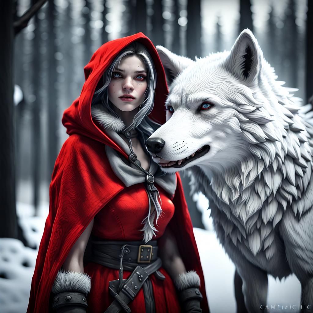 Red Riding Hood and Wolf in Monochrome
