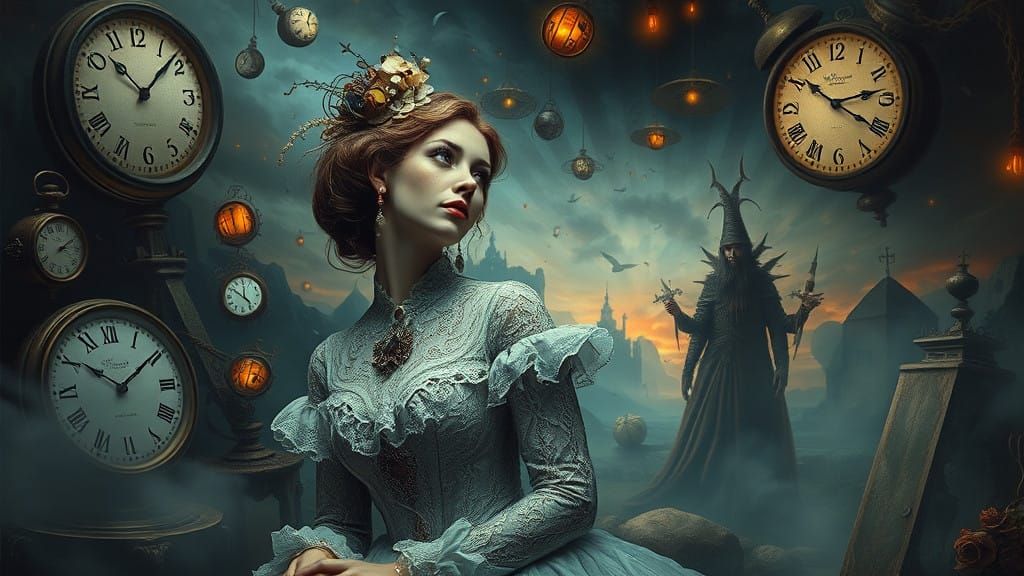 Surreal Lady in Victorian Attire Whispers Secrets in a Dream...