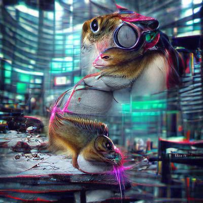 Cyberpunk Chipmunk Scientist in Futuristic Lab