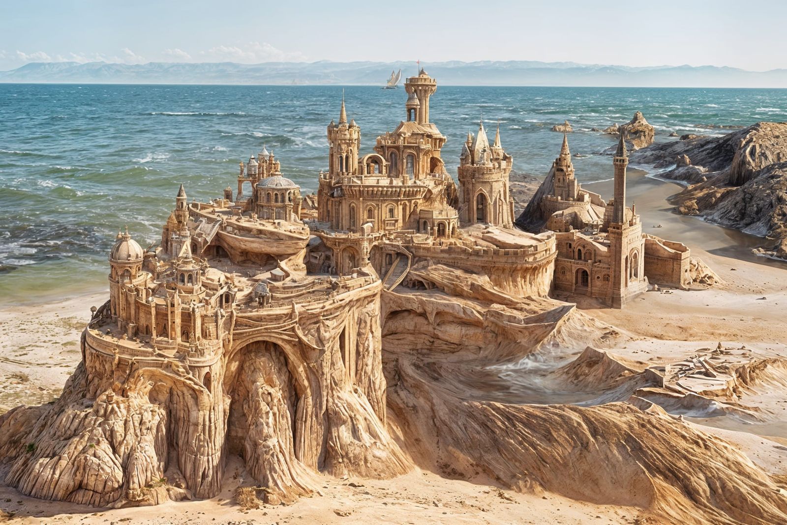 Utopian Sandcastle by the Sea, Oil Painting