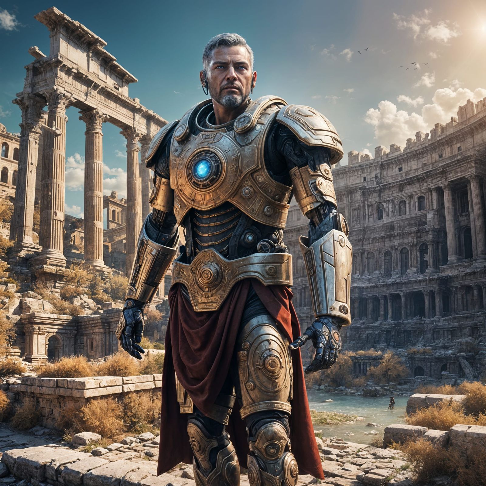 Cyborg Centurion in Ancient Rome, Detailed Matte Painting