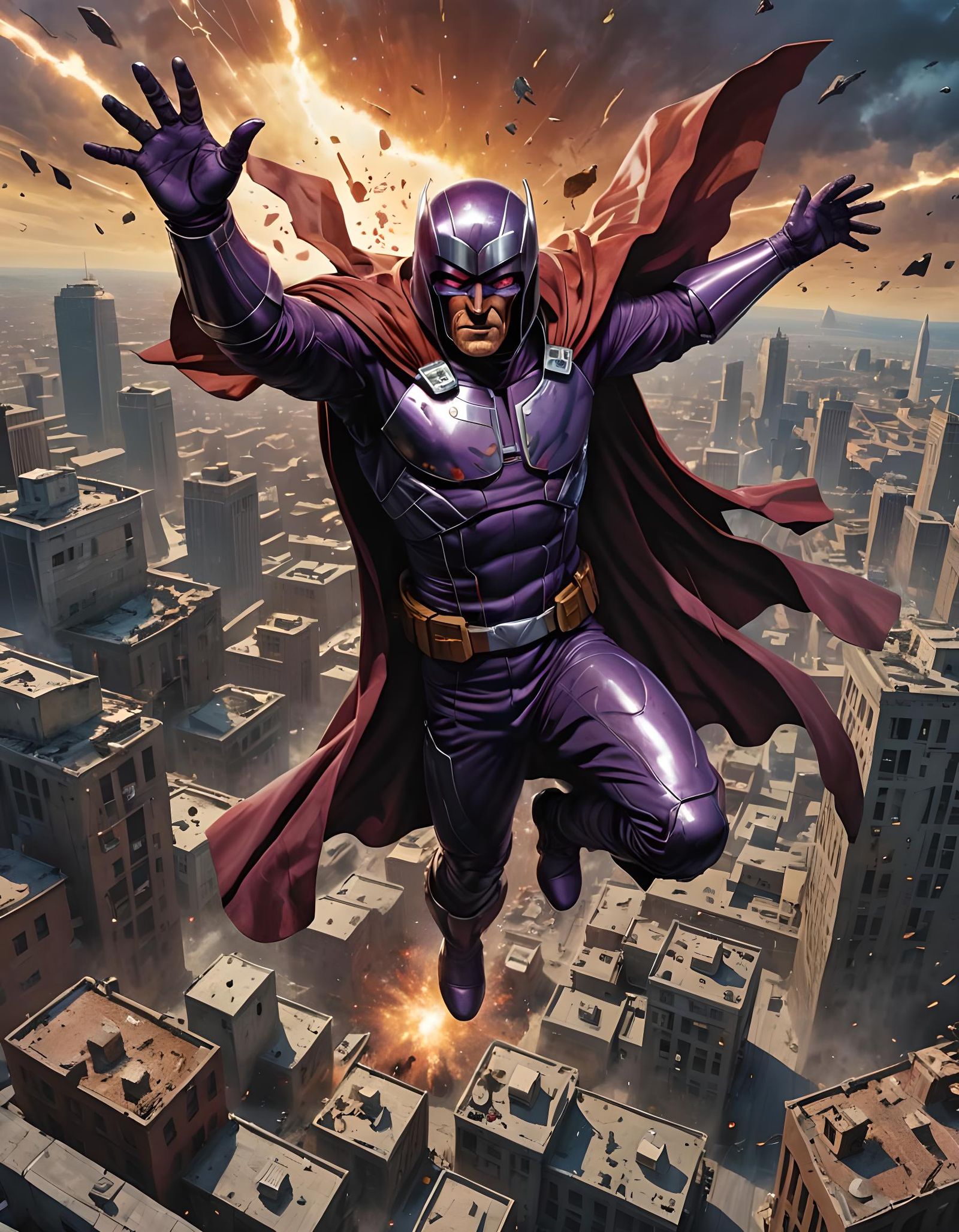 Magneto Levitation in War-Torn City, 3D Digital Art