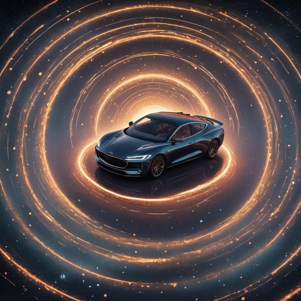 Wheelless Car Surrounded by Stars: Sci-Fi Concept Art