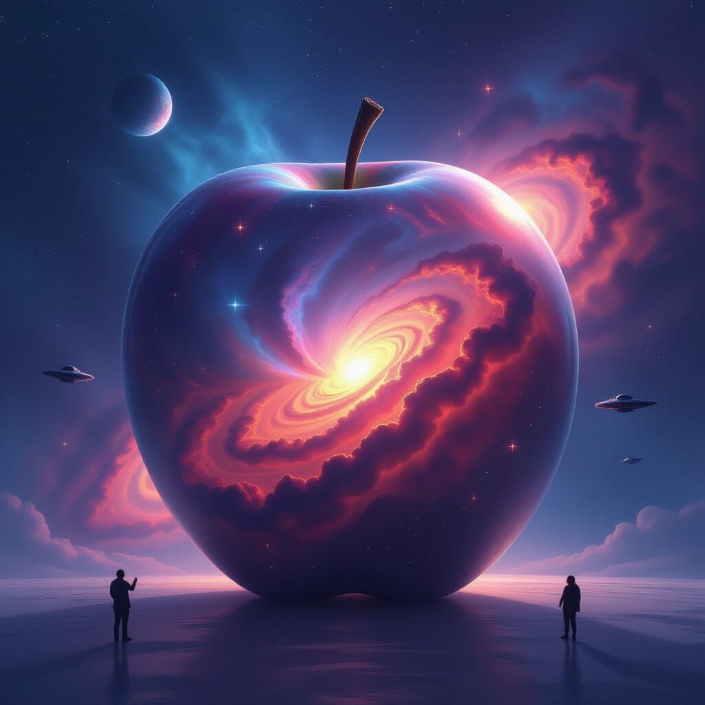 Cosmic Apple Nebula: Hyperrealistic Surreal Space Art