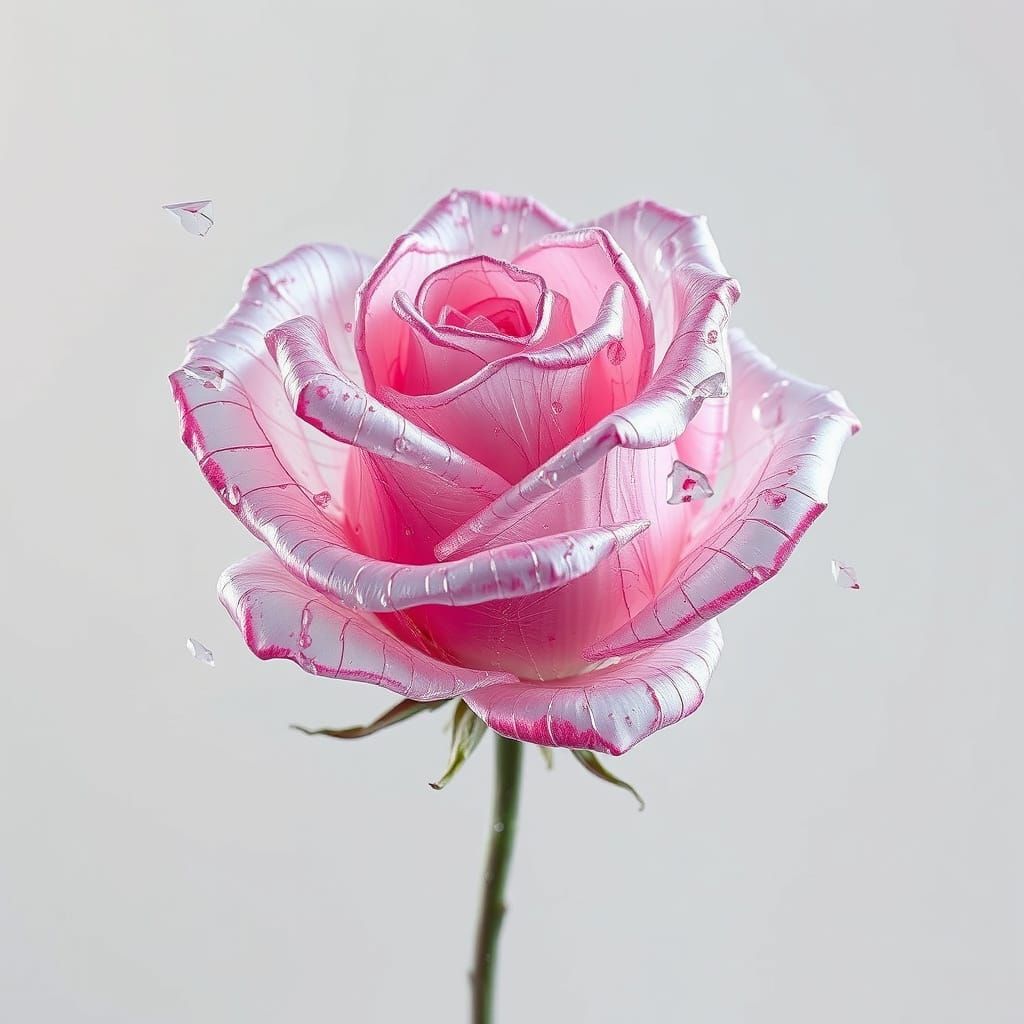Ethereal Shattered Rose in Hyper-Realistic Glass
