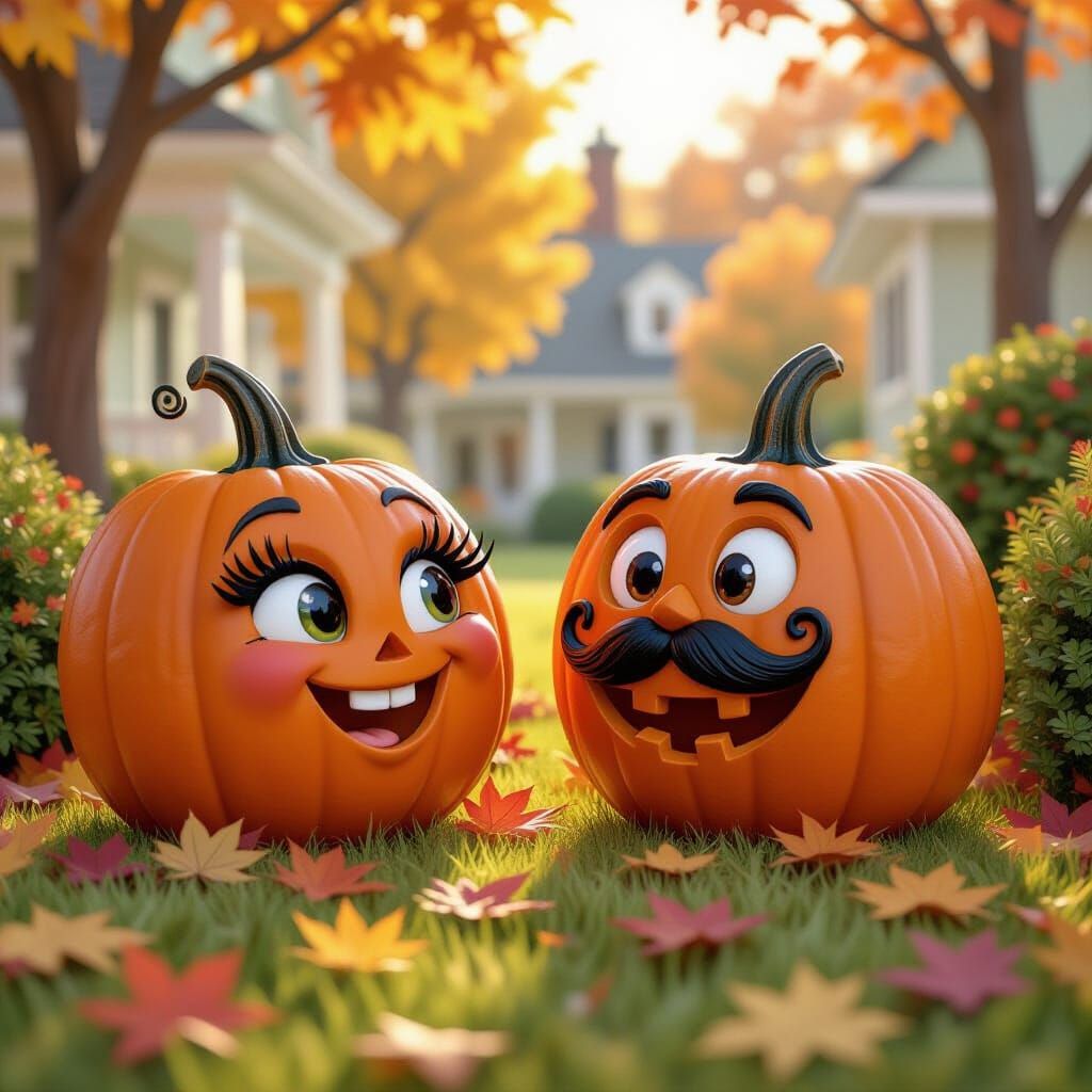 Halloween Pumpkins Flirt in Storybook Style
