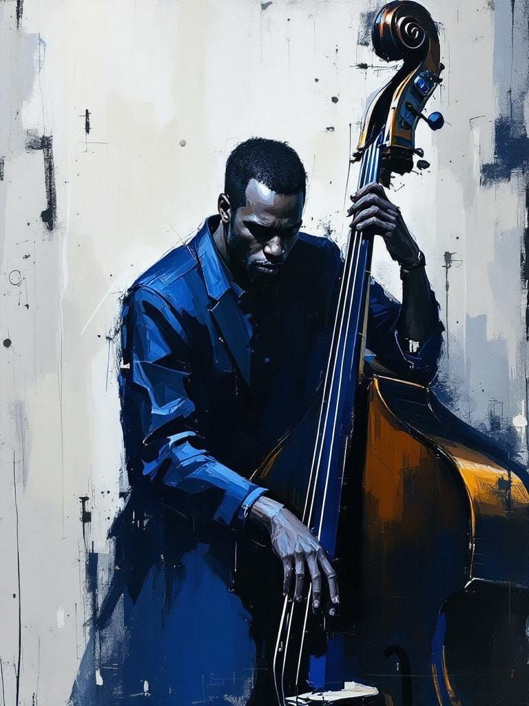Abstract Jazz Art with Double Bass in Expressive Style