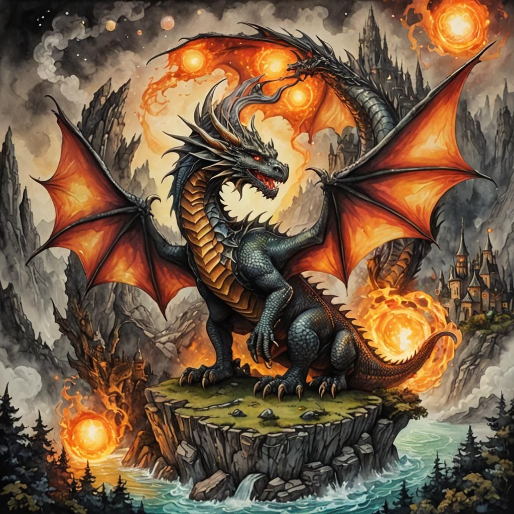 Fantasy Dragon Soaring Over Enchanted Lands