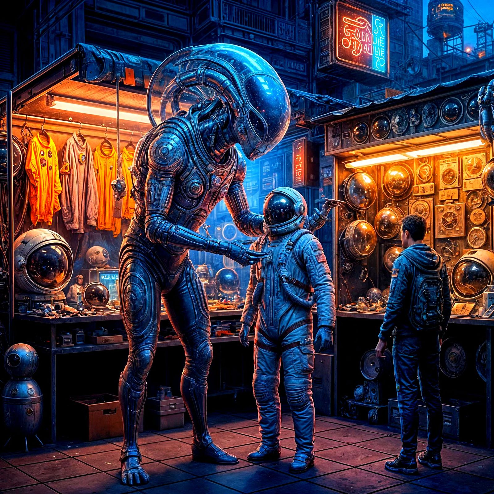 Alien in Market Buys Human Spacesuit