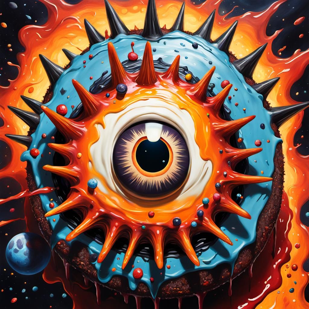 Grotesque Gothic Cake Planets in Impressionist Style