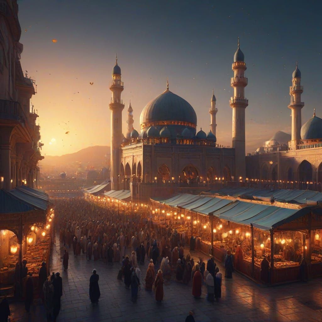 Vibrant Marketplace Scene for Mawlid al-Nabi