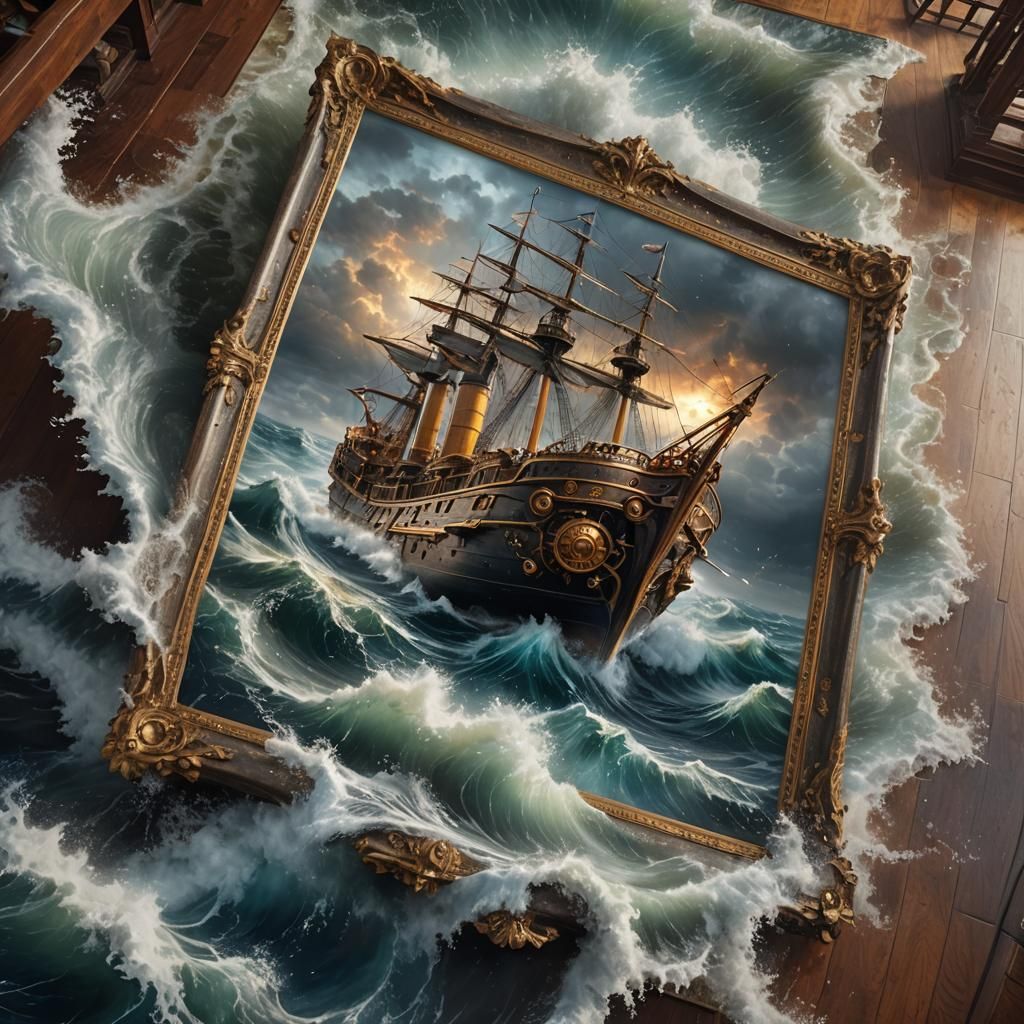 Steampunk Ship Bursts from Museum Painting