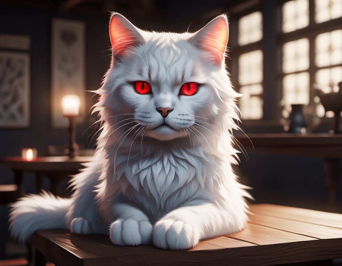 Evil White Cat Conquers Medieval Bedroom