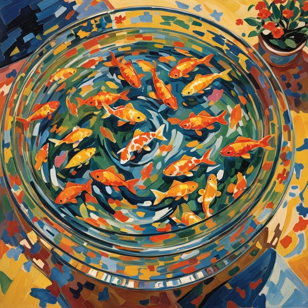 Goldfish in Bowl: A Fauvist Painting in Style of Matisse