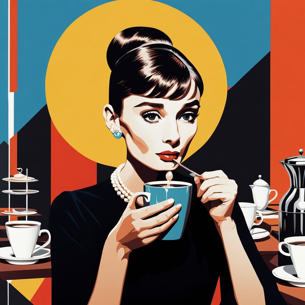 Elegant Audrey Hepburn in Vibrant Op Art Style