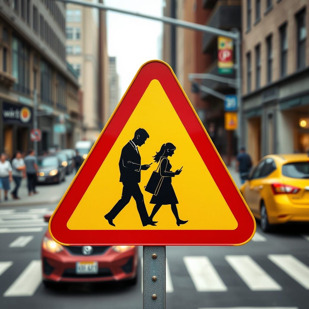 Vibrant Yellow Traffic Sign Stands Out Amidst Bustling City ...