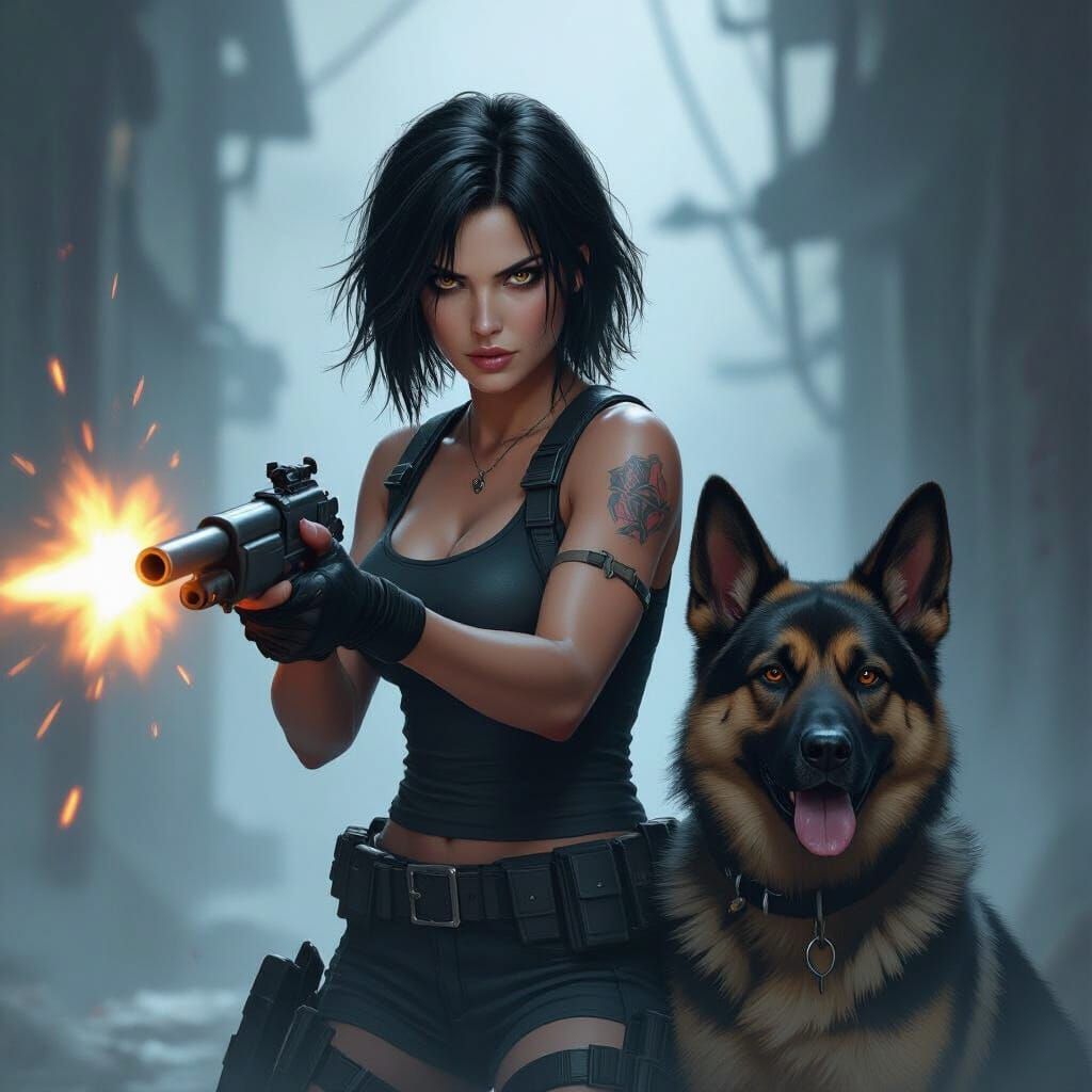 Survivor Character with Dog and Weapon in Gritty Style