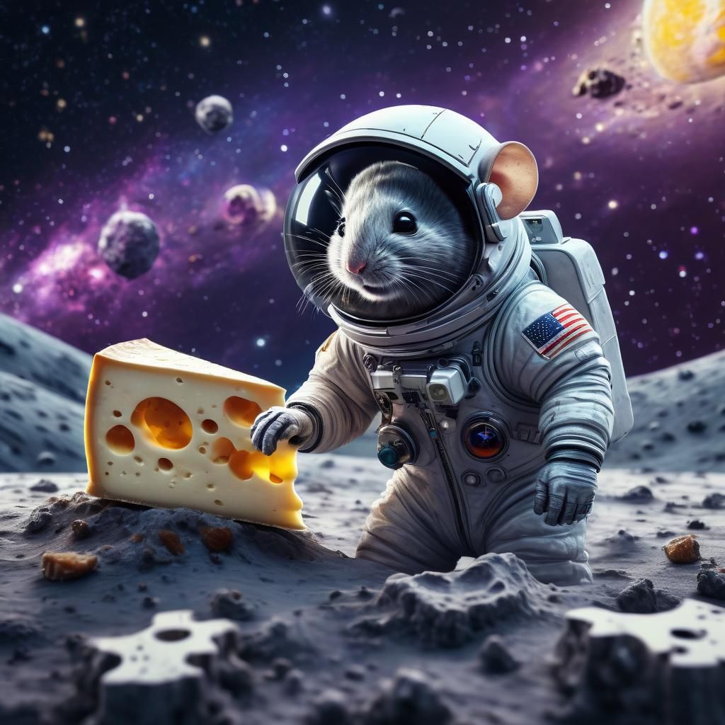 Astronaut Mouse on Cheese Moon in Digital Art