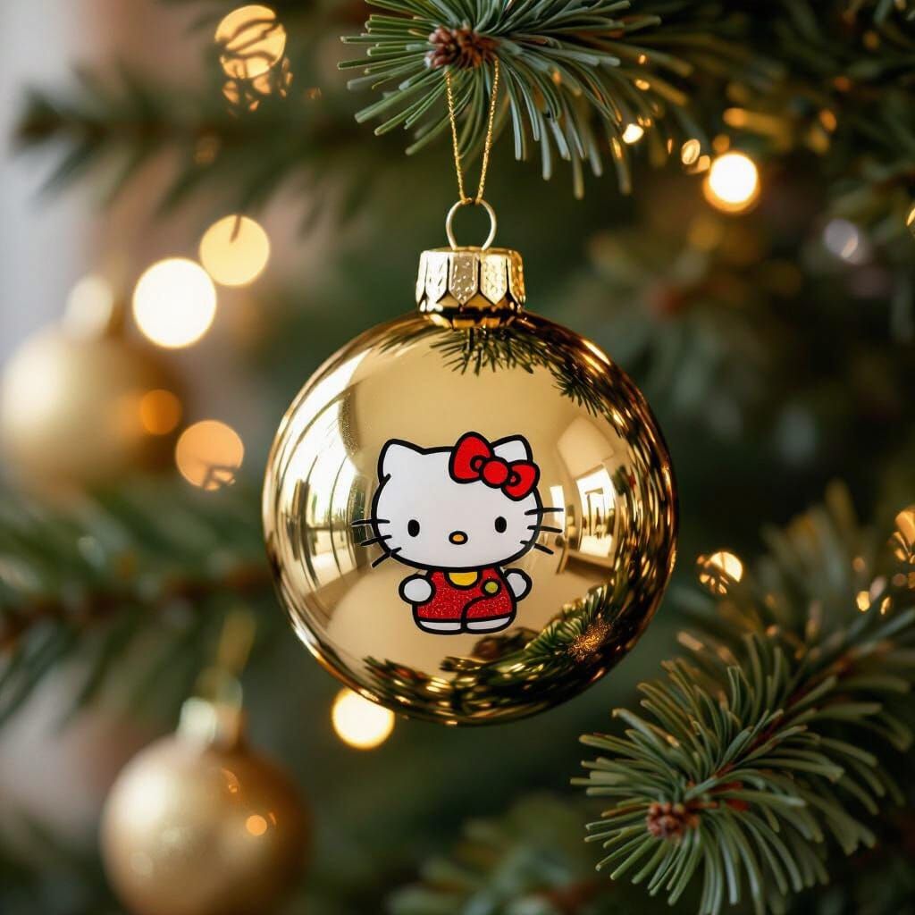 Gold Christmas Ornament Reflects Hello Kitty