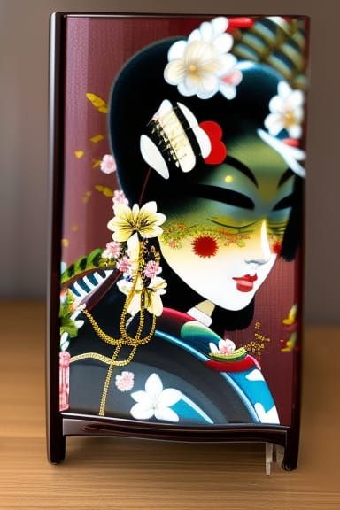 Japanese Woman in Kimono by Cherry Blossom Tree