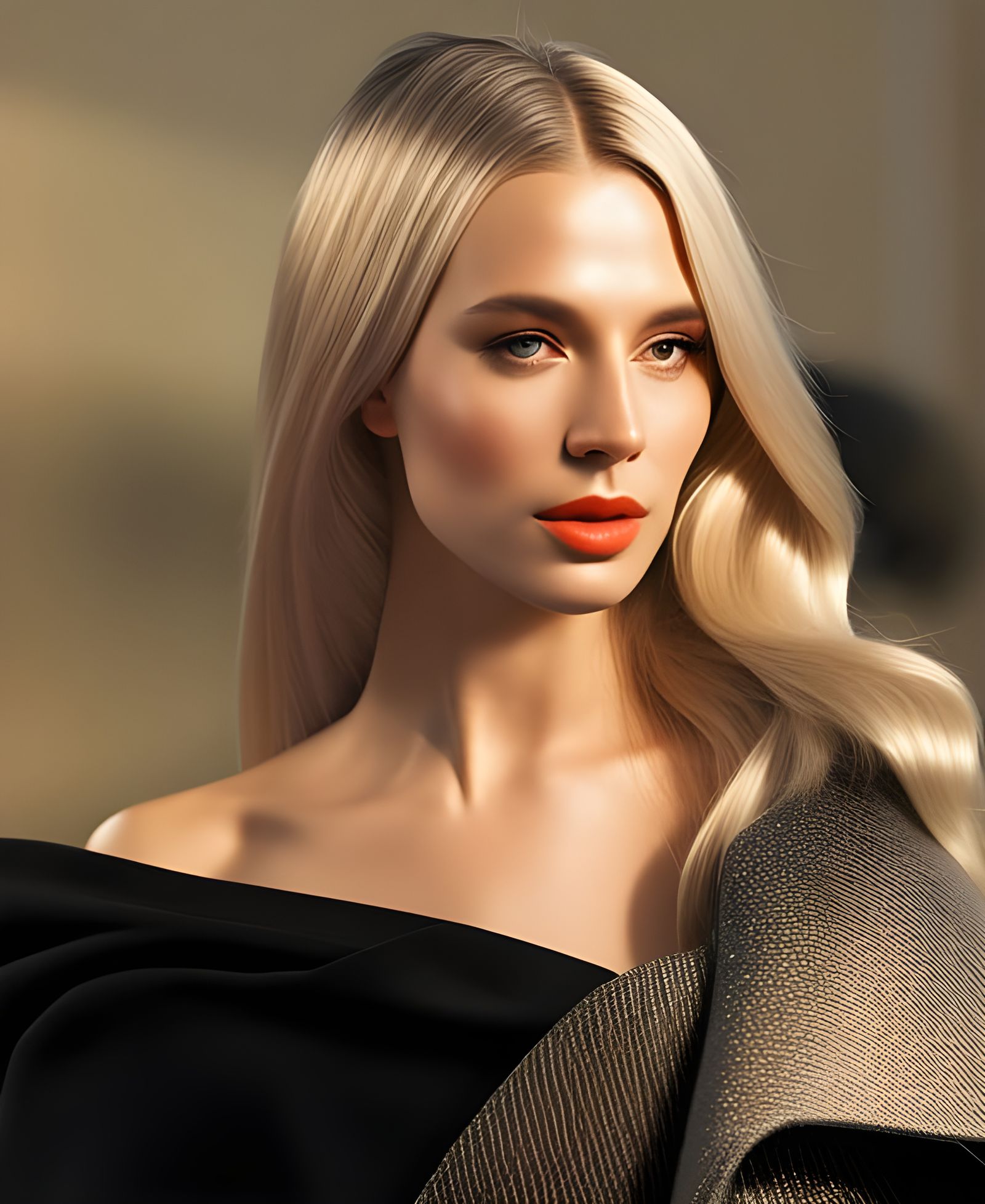 Beautiful Woman in London Cafe: Photorealistic Portrait